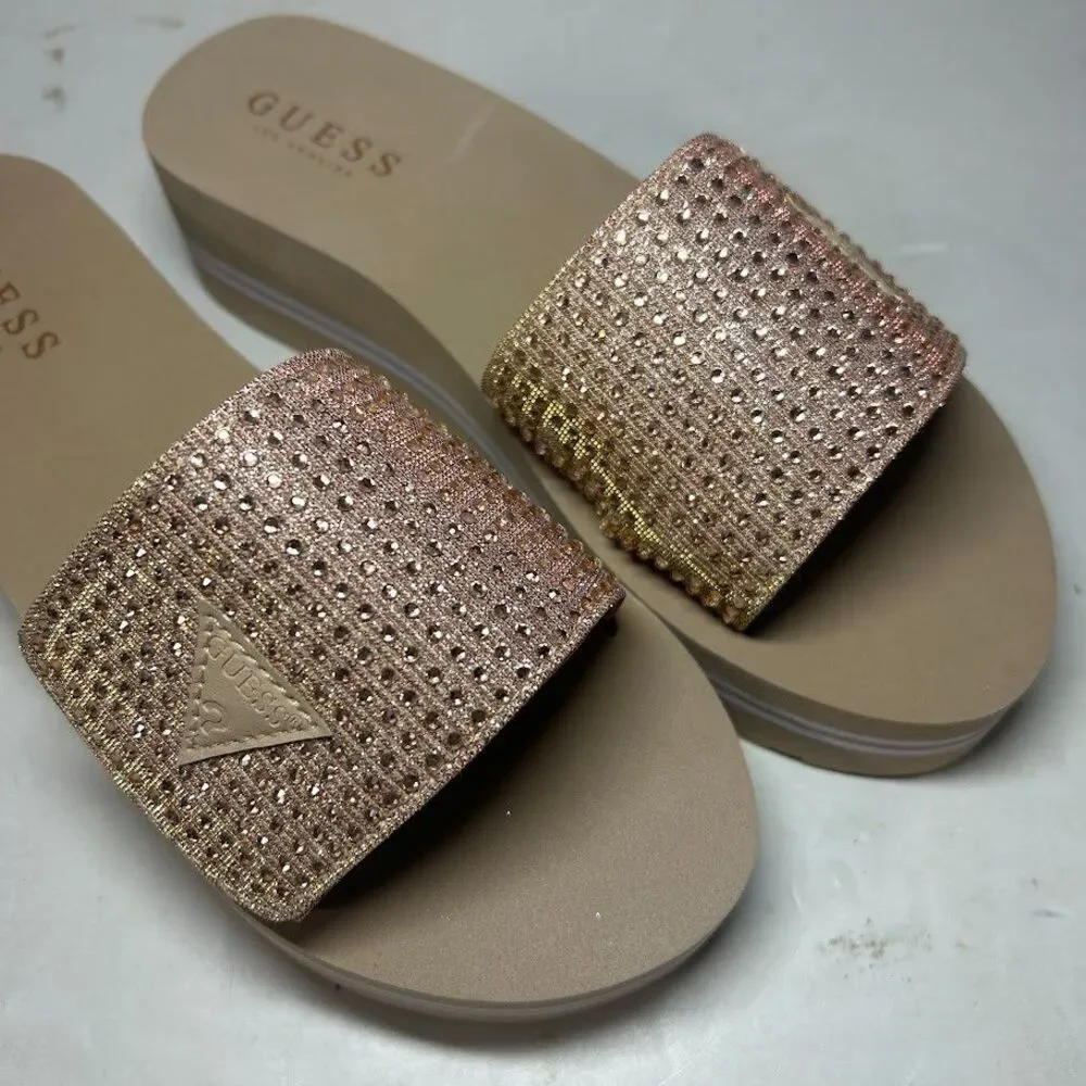 GUESS Womens 7 M Light Pink Abet Open Toe Platform Slide Sandals NEW FX2